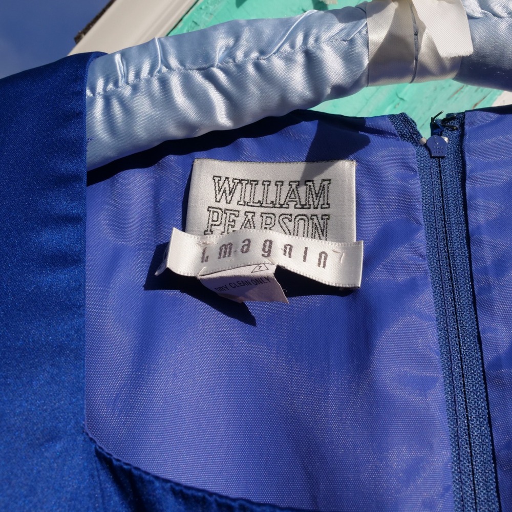 AMAZING 90s William Pearson‎ cobalt blue satin bubble hem cocktail dress - Picture 3 of 8